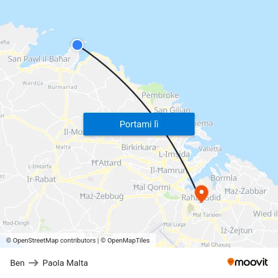 Ben to Paola Malta map