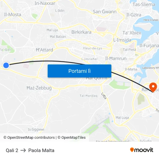 Qali 2 to Paola Malta map
