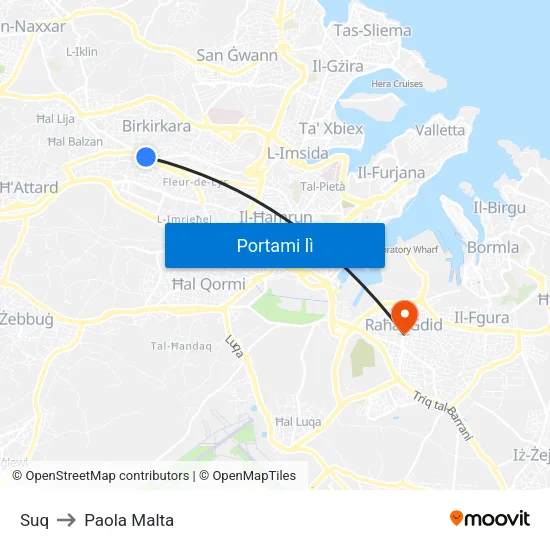 Suq to Paola Malta map