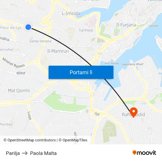 Parilja to Paola Malta map