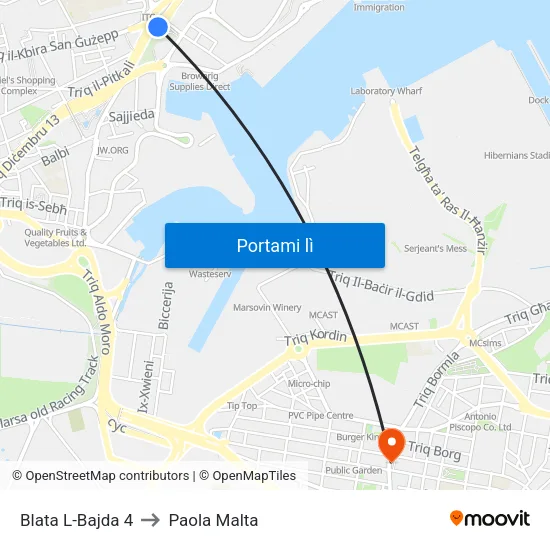 Blata L-Bajda 4 to Paola Malta map