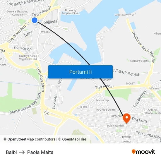 Balbi to Paola Malta map