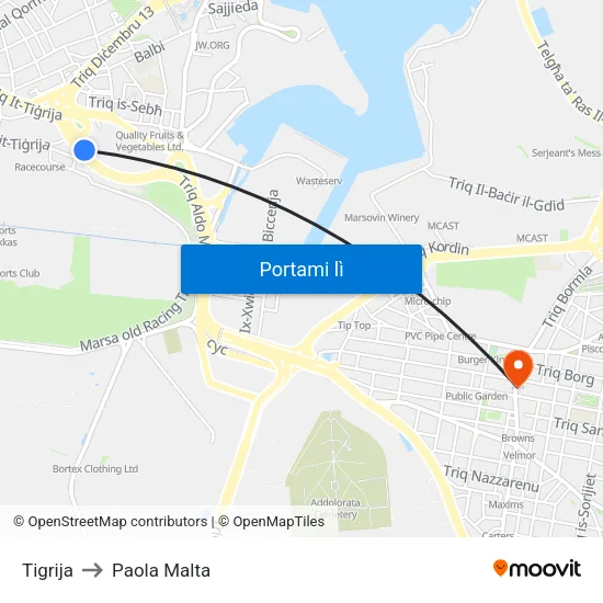 Tigrija to Paola Malta map