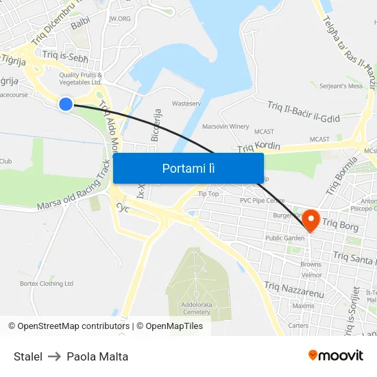 Stalel to Paola Malta map