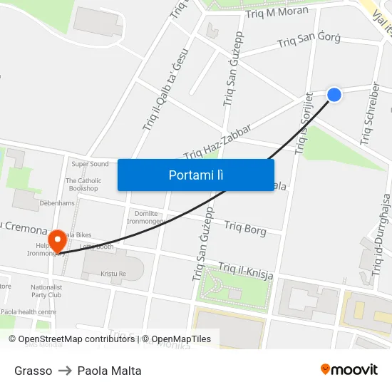 Grasso to Paola Malta map