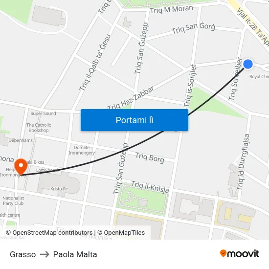 Grasso to Paola Malta map