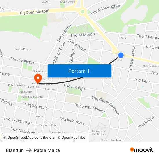 Blandun to Paola Malta map