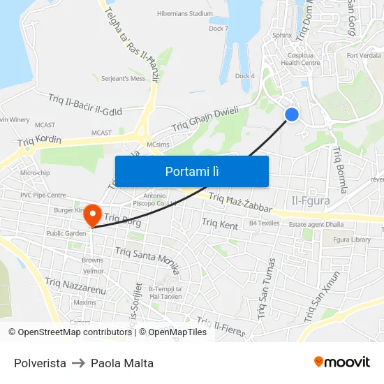 Polverista to Paola Malta map