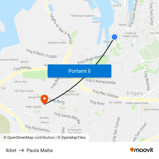 Ibliet to Paola Malta map