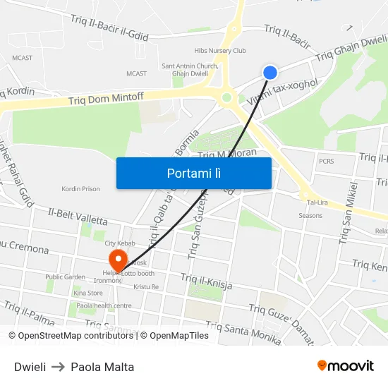 Dwieli to Paola Malta map