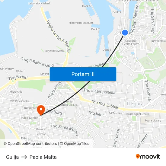 Gulija to Paola Malta map