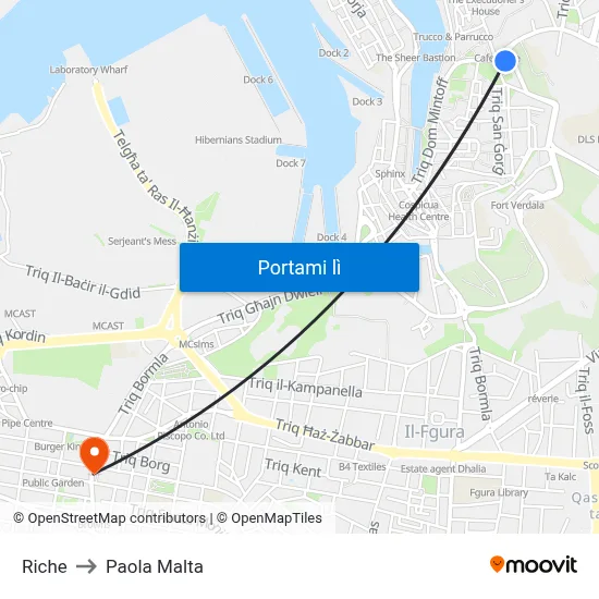 Riche to Paola Malta map