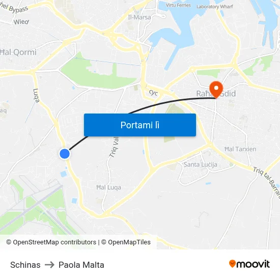 Schinas to Paola Malta map