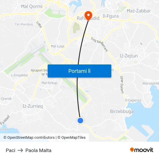Paci to Paola Malta map
