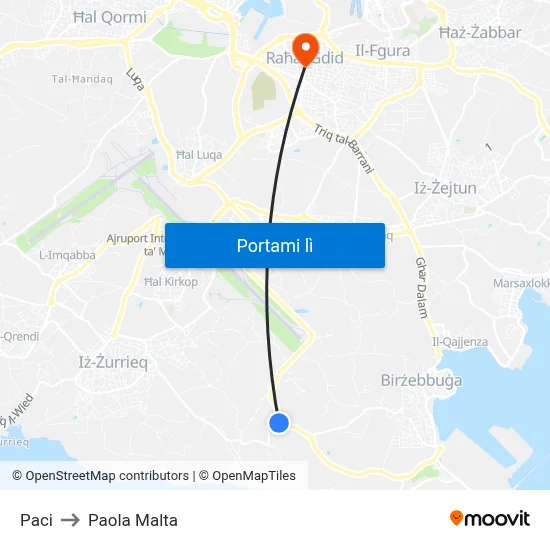 Paci to Paola Malta map