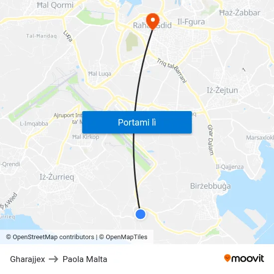 Gharajjex to Paola Malta map