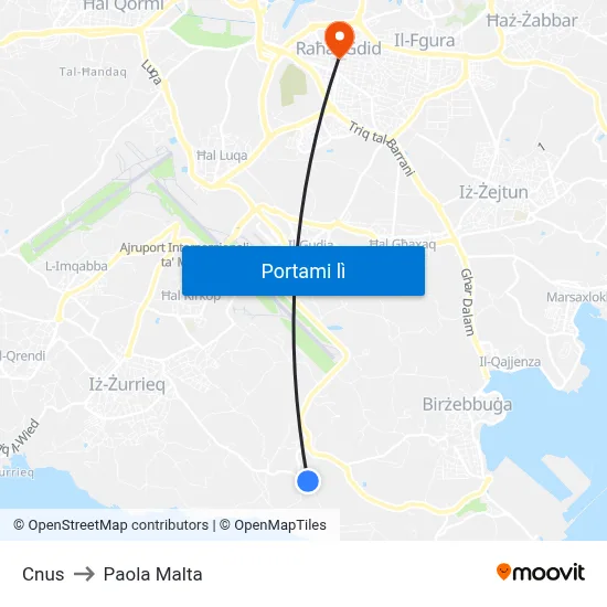 Cnus to Paola Malta map