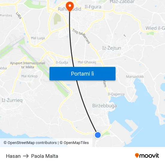 Hasan to Paola Malta map