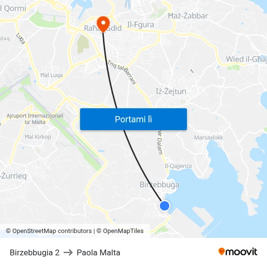 Birzebbugia 2 to Paola Malta map