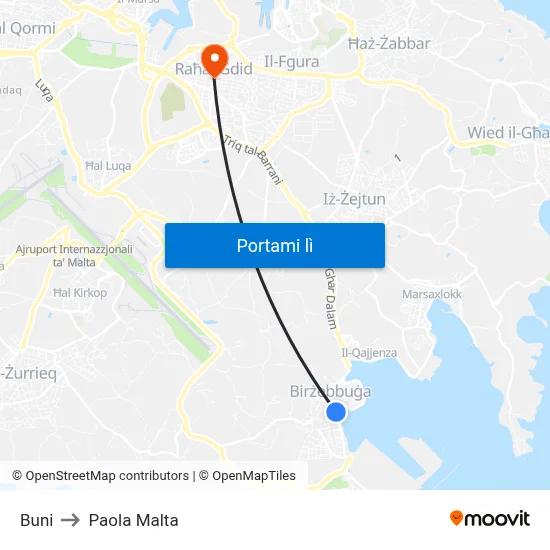 Buni to Paola Malta map