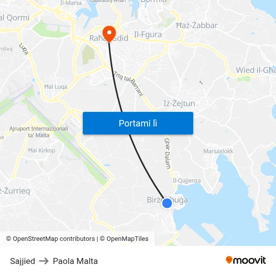 Sajjied to Paola Malta map