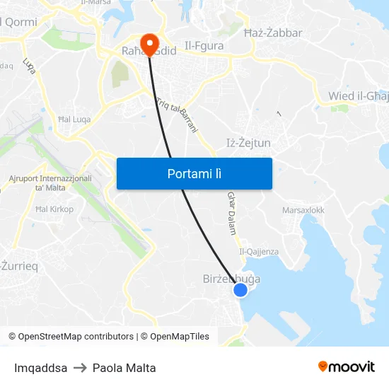 Imqaddsa to Paola Malta map