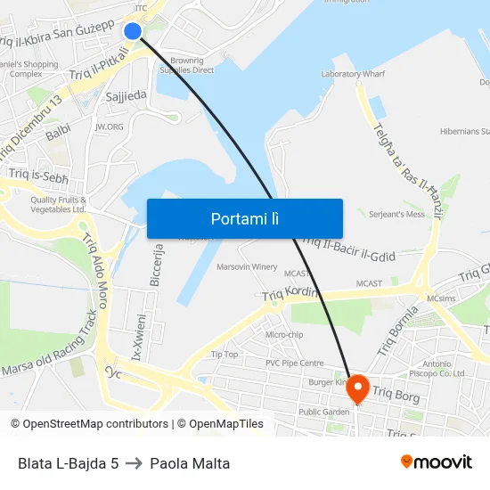Blata L-Bajda 5 to Paola Malta map