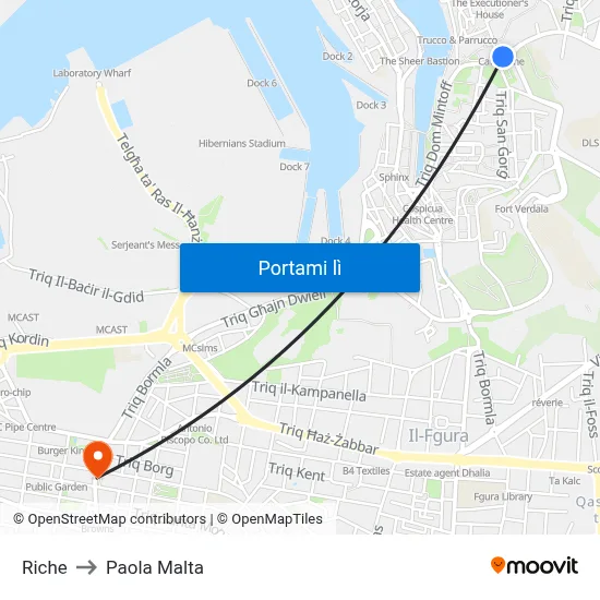Riche to Paola Malta map