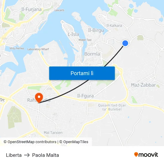 Liberta to Paola Malta map