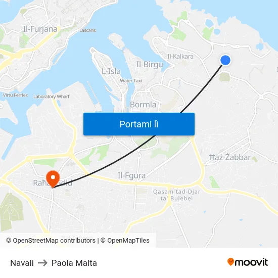 Navali to Paola Malta map