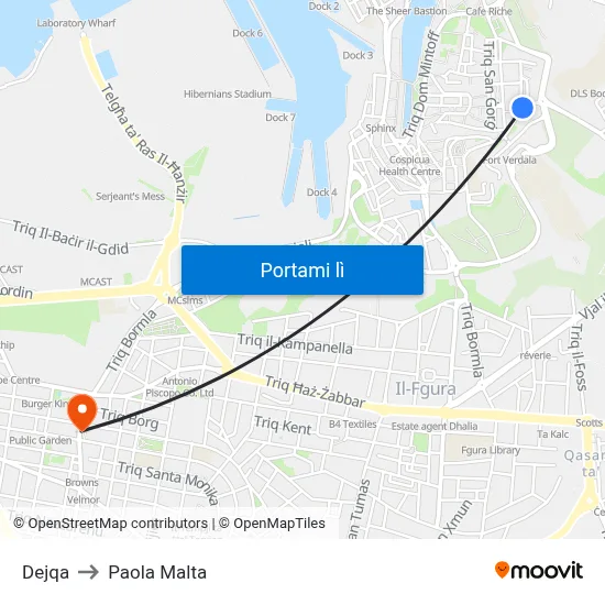Dejqa to Paola Malta map