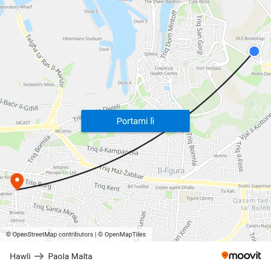 Hawli to Paola Malta map