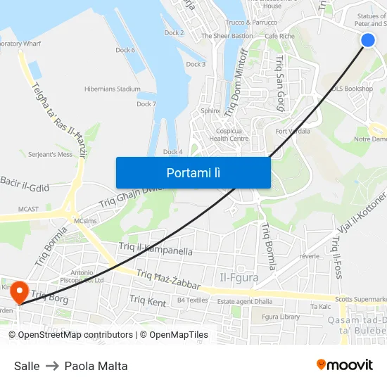 Salle to Paola Malta map