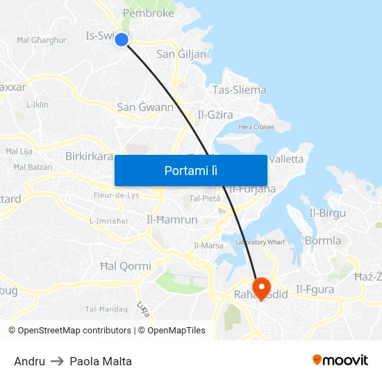 Andru to Paola Malta map