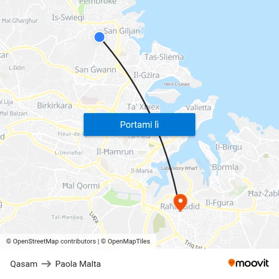 Qasam to Paola Malta map