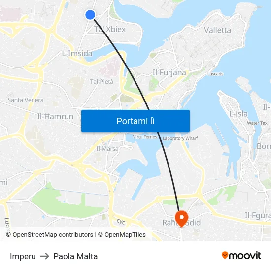 Imperu to Paola Malta map