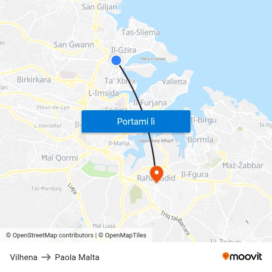 Vilhena to Paola Malta map