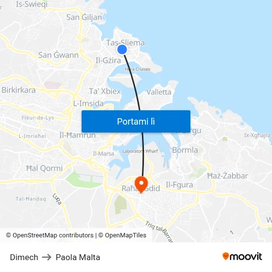 Dimech to Paola Malta map