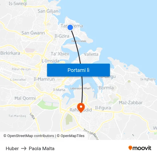 Huber to Paola Malta map