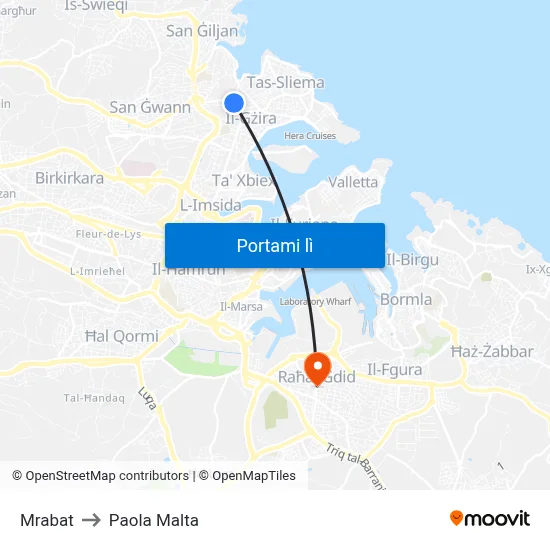 Mrabat to Paola Malta map