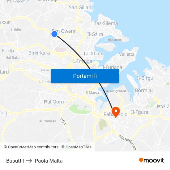 Busuttil to Paola Malta map