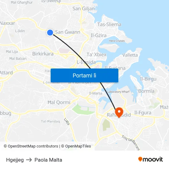 Hgejjeg to Paola Malta map