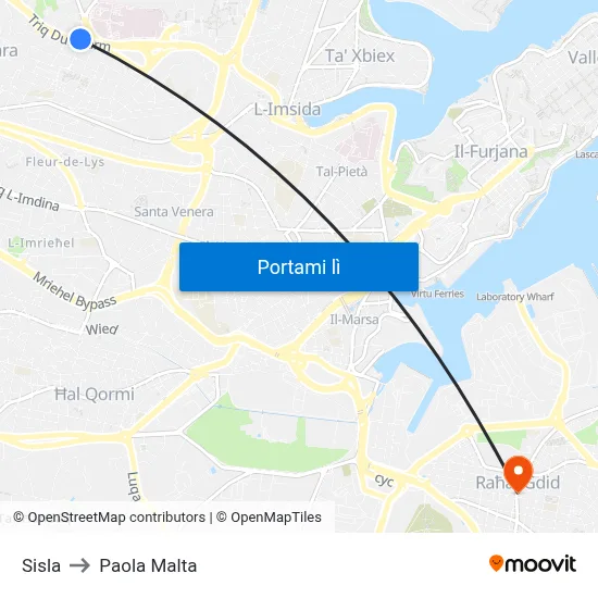 Sisla to Paola Malta map