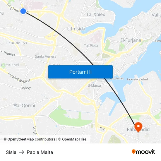 Sisla to Paola Malta map