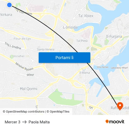Mercer 3 to Paola Malta map