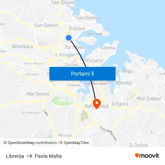 Librerija to Paola Malta map