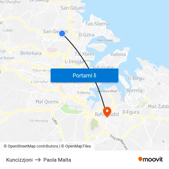 Kuncizzjoni to Paola Malta map