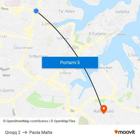 Qroqq 2 to Paola Malta map