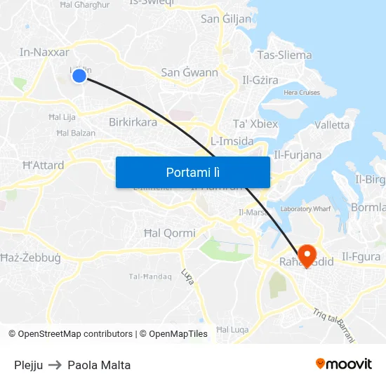 Plejju to Paola Malta map