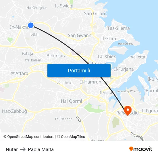 Nutar to Paola Malta map